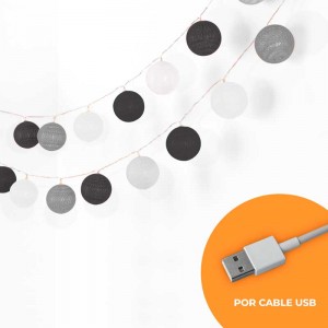 Lãs de algodão LED grinalda 20 bolas com USB 3m-IP44-4cm