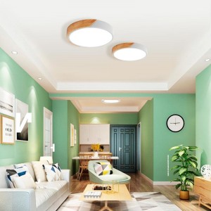 Candeeiro de teto LED CCT circular de madeira 35W para decoração de interiores