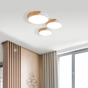 Candeeiro de teto LED CCT circular de madeira 35W ø408x50mm
