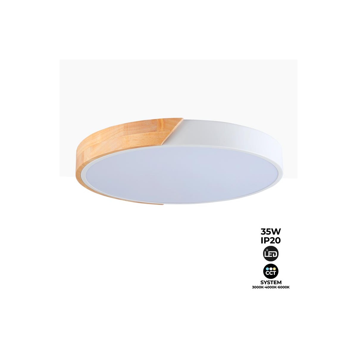 Candeeiro de teto LED CCT circular de madeira 35W ø408x50mm