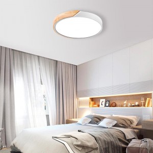 Candeeiro de teto LED branco e madeira CCT para quartos