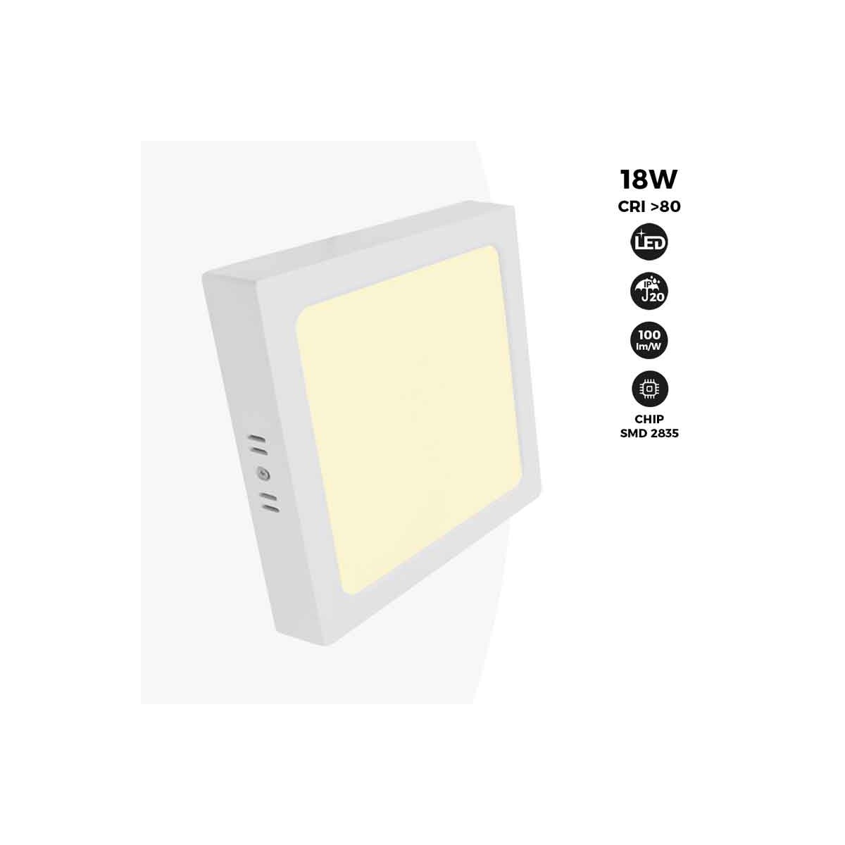 Plafón LED quadrado de superfície 18W Alta Eficiência