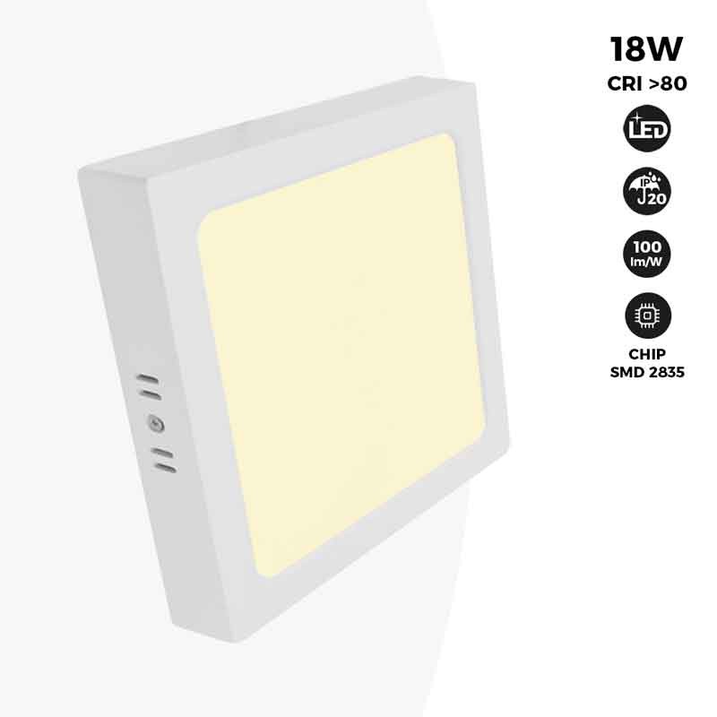 Plafón LED quadrado de superfície 18W Alta Eficiência