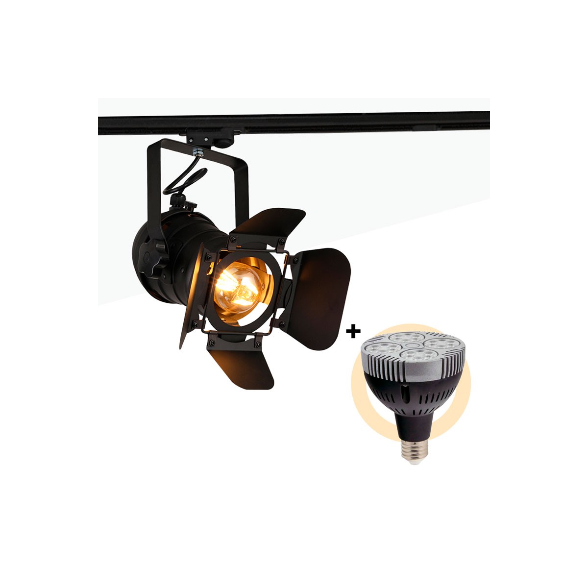 KIT Foco LED de carril monofásico ajustável "CINEMA" + Lâmpada LED PAR30 E27