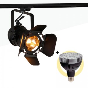 KIT Foco LED de carril monofásico ajustável "CINEMA" + Lâmpada LED PAR30 E27