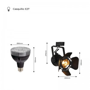Projetor trifásico de calha giratória "CINEMA" com lâmpada LED PAR30 E27