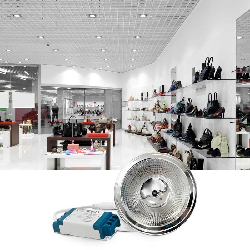 Lâmpada LED AR111 GU10 12W regulável com controlador externo Ângulo de 12°.