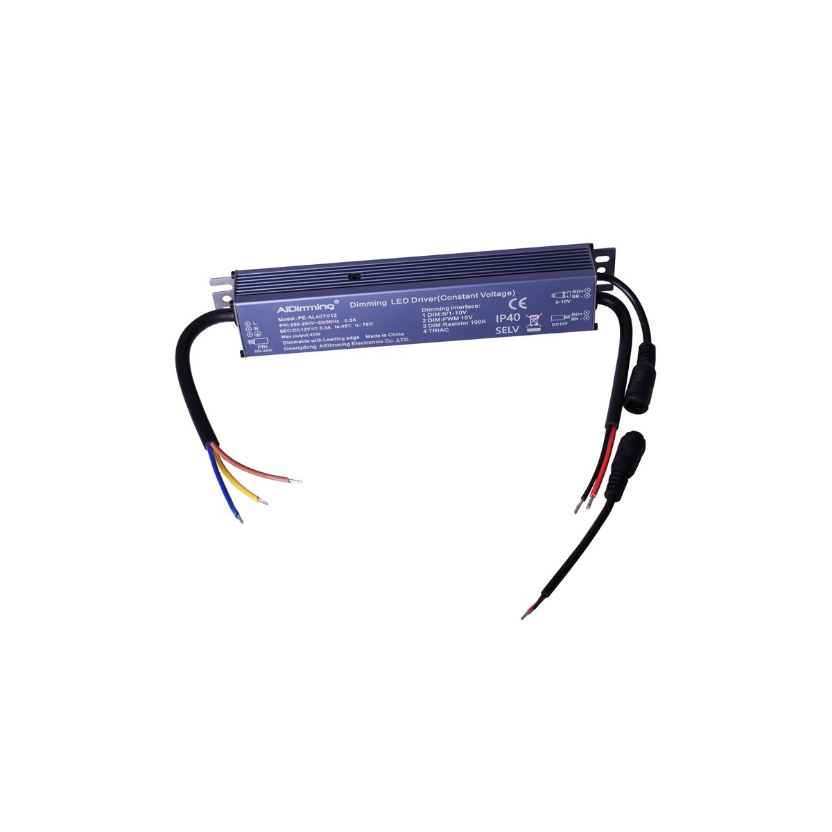 Fonte de alimentação regulável TRIAC DC 12V 3.3A 40W IP40