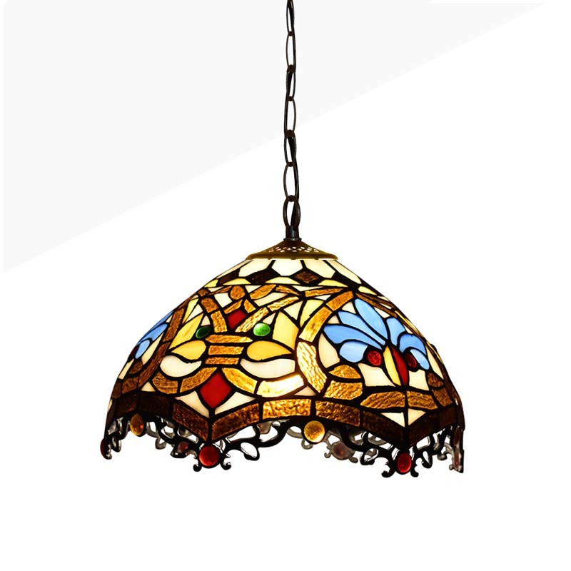 Candeeiro pendente de inspiração tiffany com mosaico florido feito de vidro