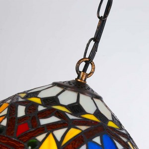 Candeeiro pendente de inspiração tiffana com mosaico floral em vidro