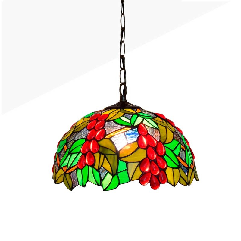Candeeiro pendente de inspiração tiffana com mosaico de frutas em vidro