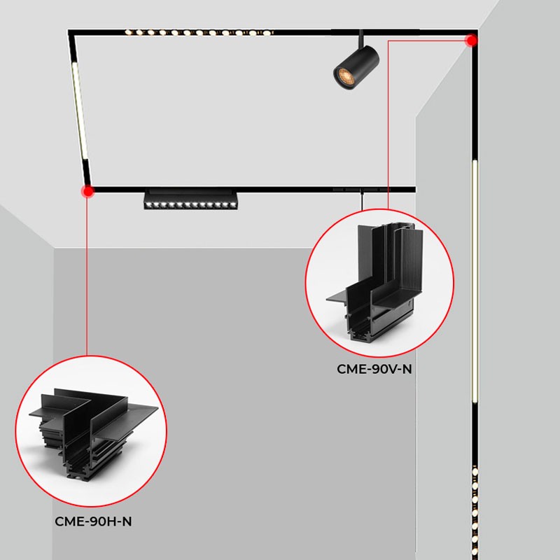 Junta em forma de L vertical para conexão de carril magnético 20mm