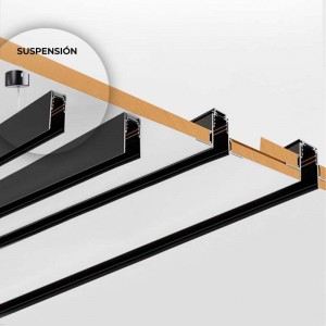 Carril magnético suspenso fácil de ser instalado.