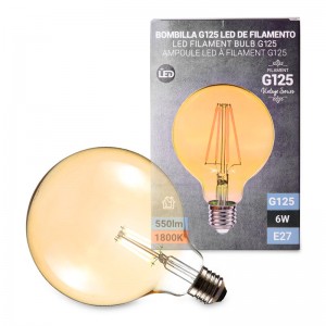 Lâmpada de Filamento de Globo Vintage LED E27 G125 6W