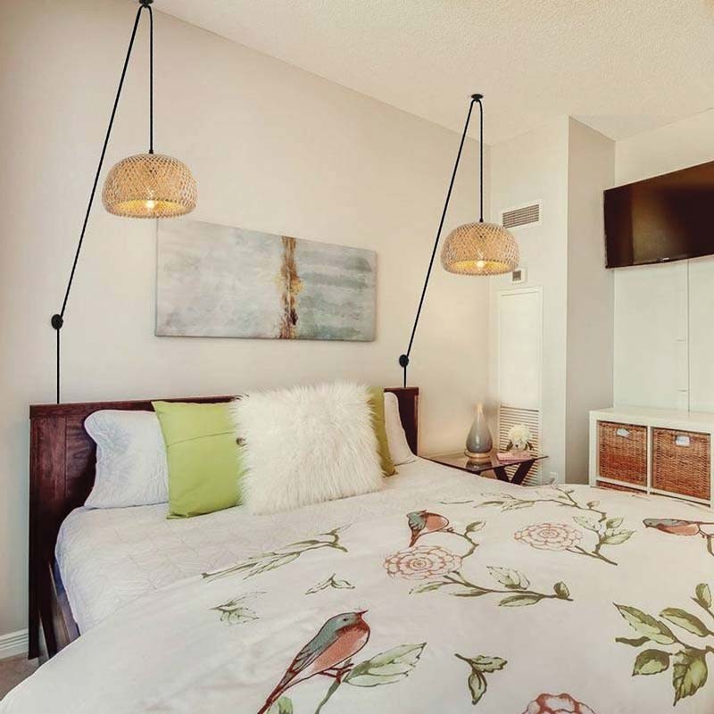 Candeeiro suspenso de vime com cabo "YONNA" para quartos Candeeiro suspenso de vime com cabo "YONNA" para quartos