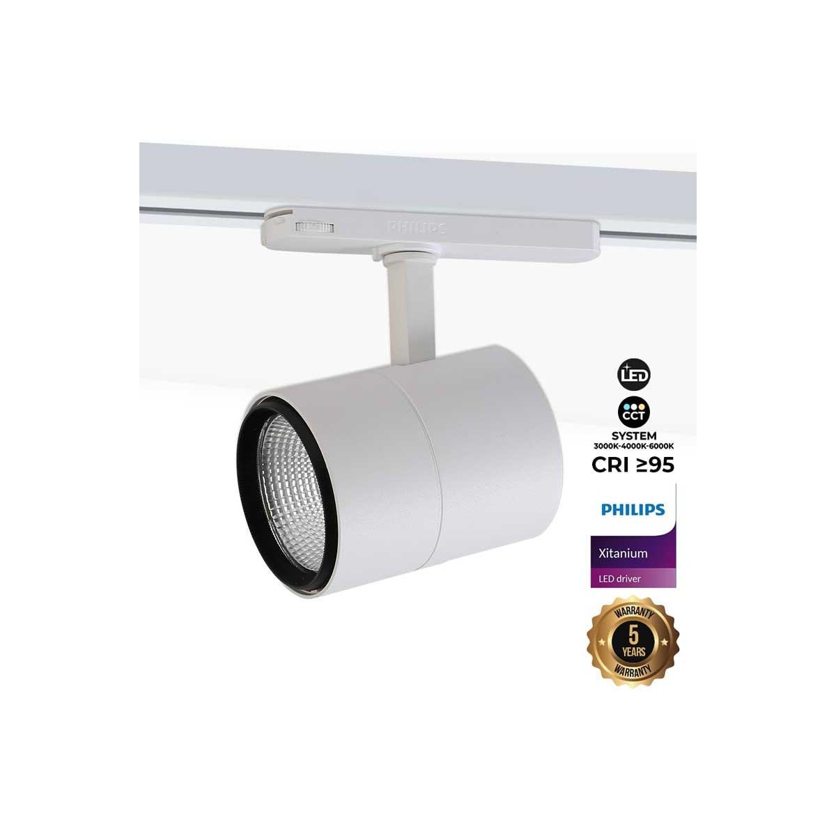 Projetor trifásico LED CCT 42W - CRI 95 - Condutor Philips integrado de Xitanium