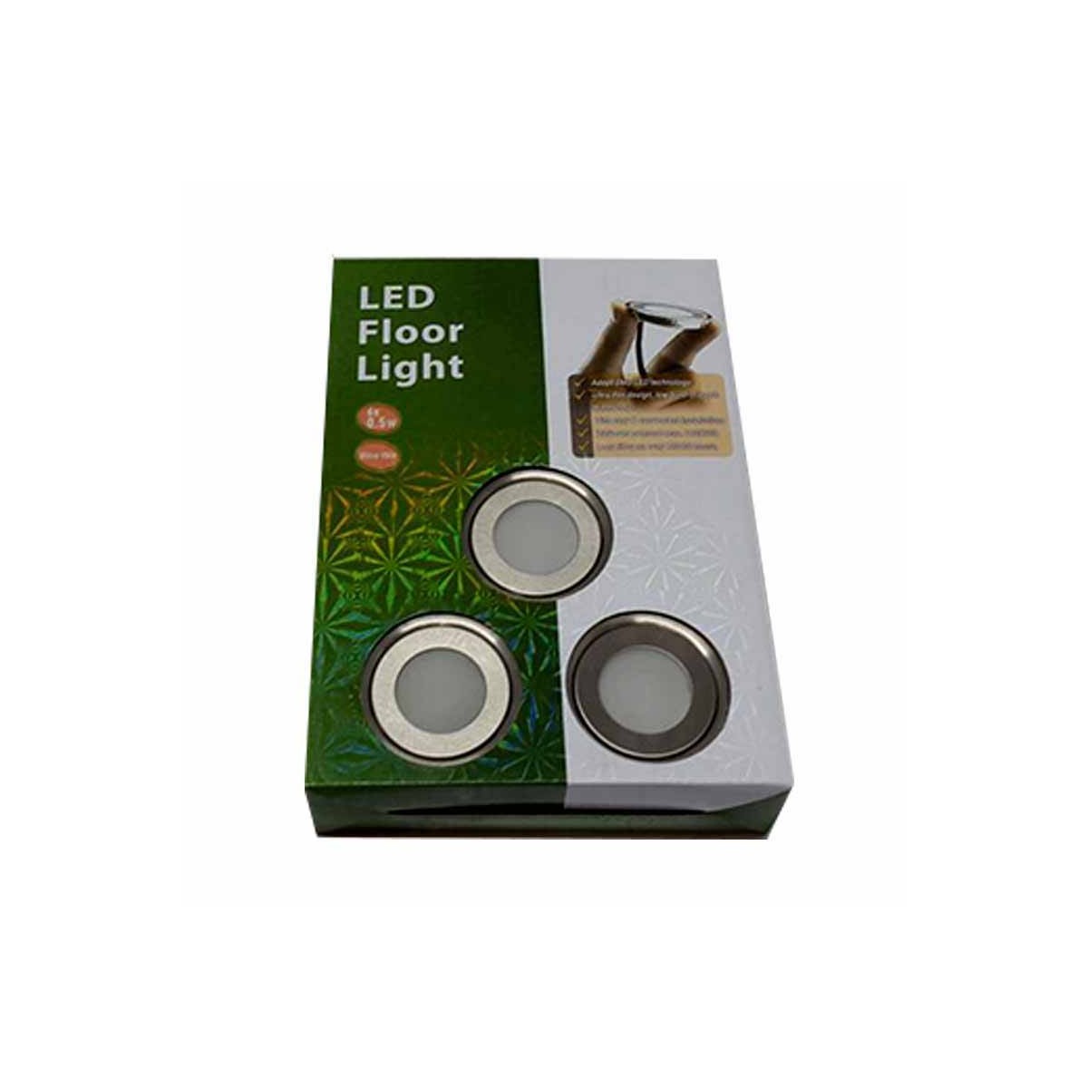 Kit 6 luzes LED de piso RGB encastráveis Ø58x9mm 0,6W 12V-DC IP67