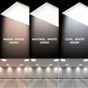 Painéis LED nas tonalidades: branco neutro, branco frio e branco quente.