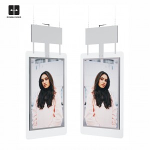 Digital signage de dupla face para suspensão no teto - cor branca
