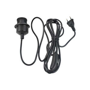 Estrutura do candeeiro pendente na cor preta: cabo, casquilho, ficha e interruptor