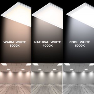 Painel led branco com três tonalidades: branco quente, branco neutro e branco frio
