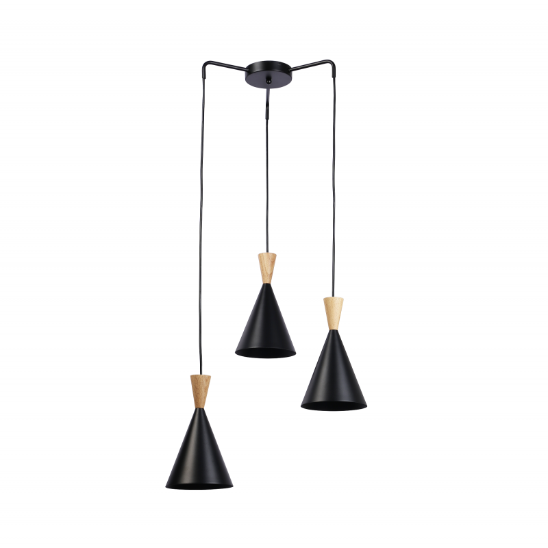 Candeeiro suspenso triplo E27 madeira - Design Solvang - inspiração TOM DIXON