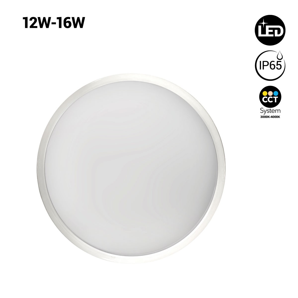 Plafon de teto circular LED 12W-16W IP65 CCT Ø30cm 12W-16W IP65 CCT Ø30cm