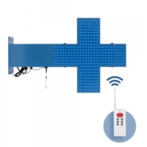 Cruz de veterinária de exterior com LED azul de uma cor - 50x50cm - Frente e verso