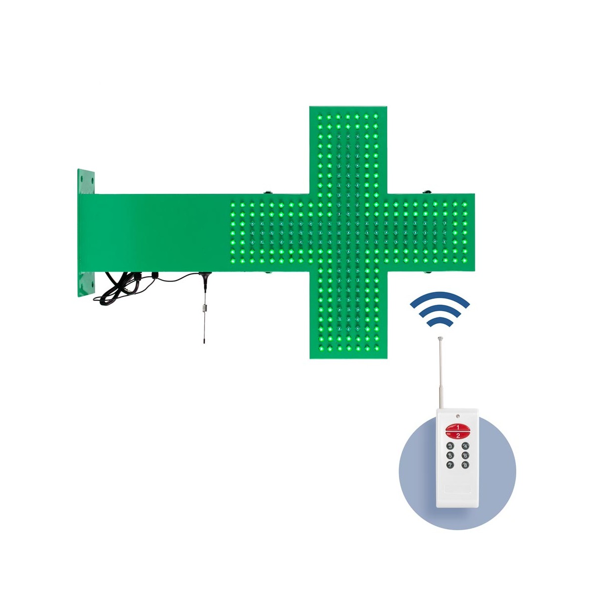 Cruz de farmácia LED verde monocromática para exterior - 50x50cm - Frente e verso