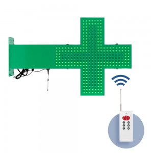 Cruz de farmácia LED verde monocromática para exterior - 50x50cm - Frente e verso