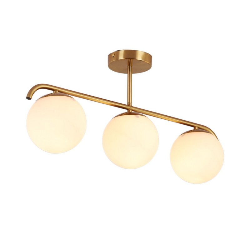 Candeeiro de teto dourado triplo "TALÍ"- Flos IC inspiration - 3xE27- Cromado dourado - Bola em cristal opalino CristalØ15cm