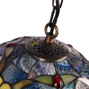 Candeeiro suspenso de inspiração Tiffany com mosaico floral em vidro