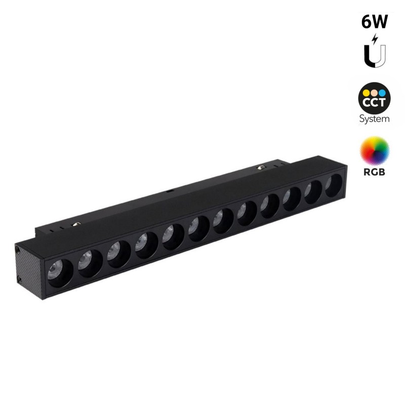 Luminária linear para carril magnético RGB + CCT - 6W - UGR18 - Mi Light - preta