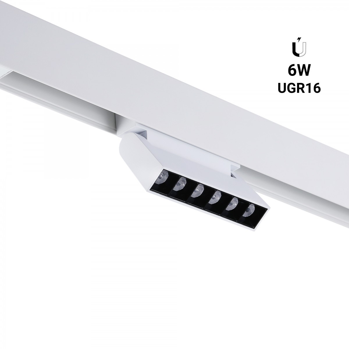 Luminária linear LED orientável para carril magnético 48V - 6W - UGR16 - Branco