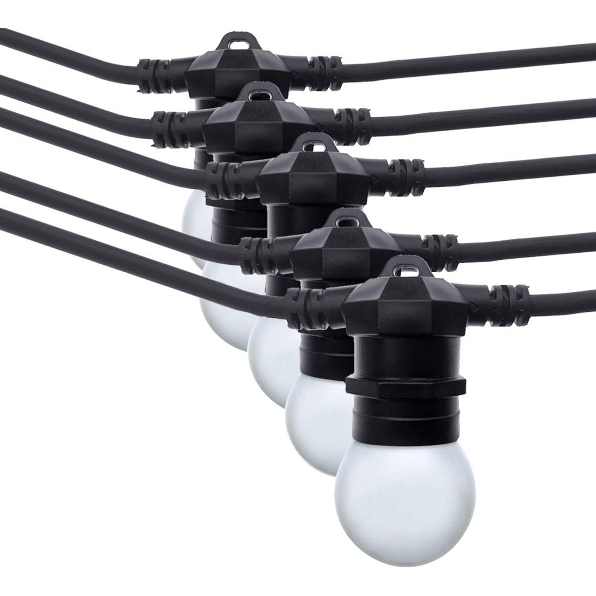 Kit de grinalda luzes para exterior 10 metros + 10 lâmpadas LED E27 1W - Branco quente - preto