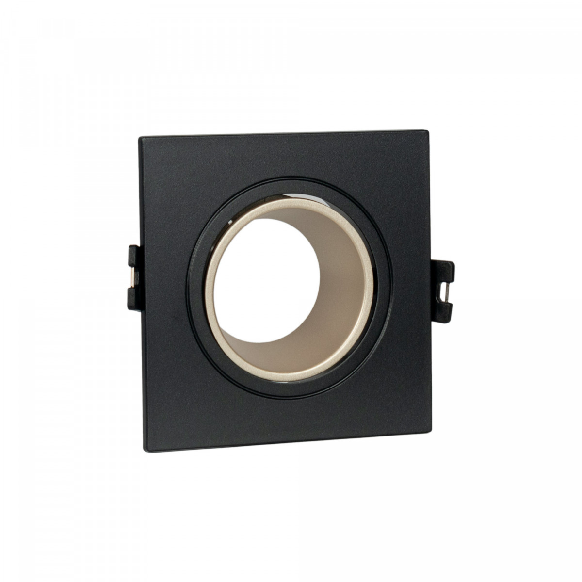 Aro de downlight quadrado basculante para lâmpada GU10 / MR16 - Low UGR - Recorte Ø75 mm - preto e champanhe