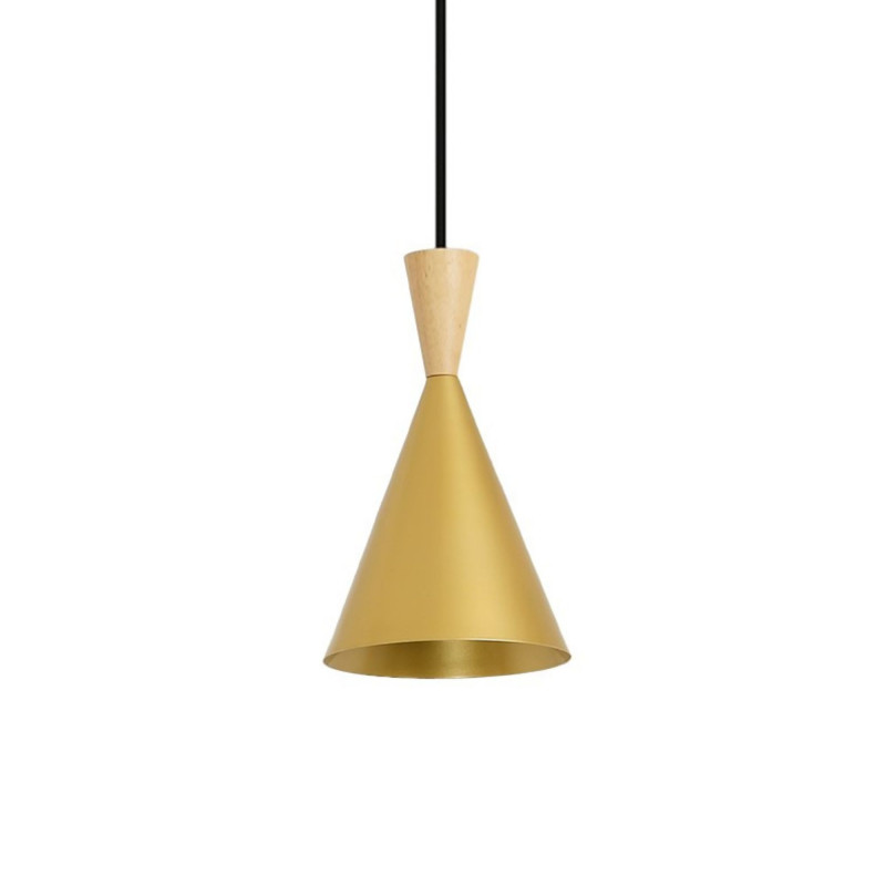 Candeeiro pendente nórdico de metal e madeira "Exan" / Inspiração "Beat Tall" de TOM DIX - dourado