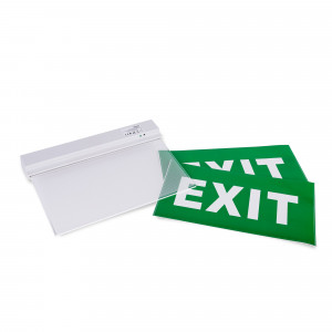 Luz de emergência permanente com placa de "Exit"