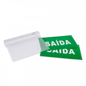 Luminária de emergência permanente para superfície com placa autocolante “Saída”