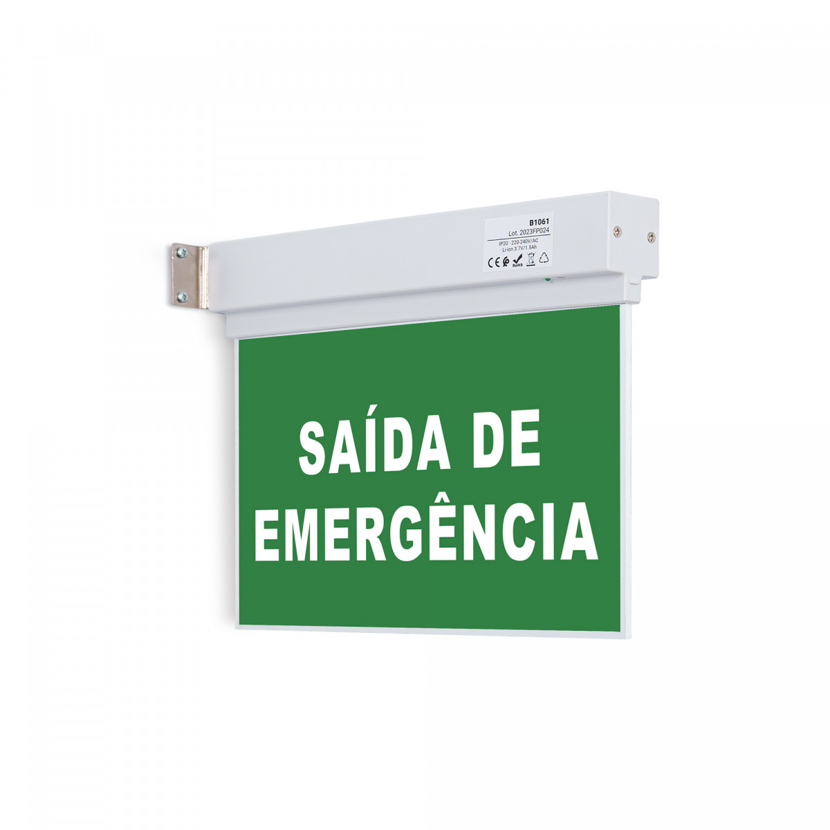 Luz de emergência permanente de superfície com placa autocolante “Saída de emergência”