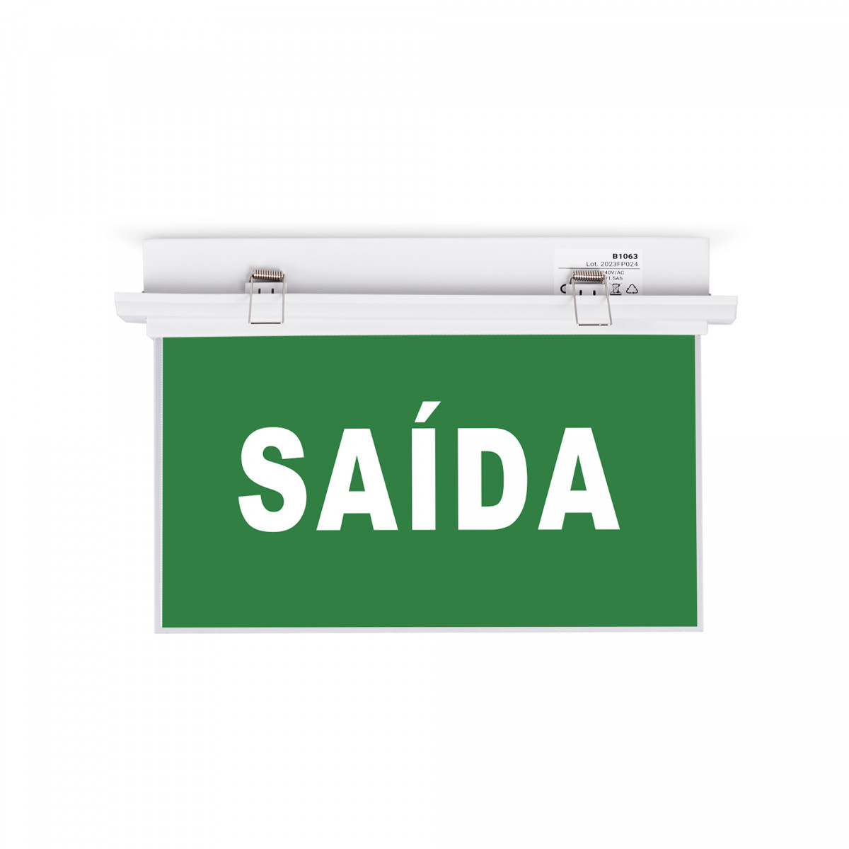 Luz de emergência permanente de encastrar com placa autocolante "Saída"