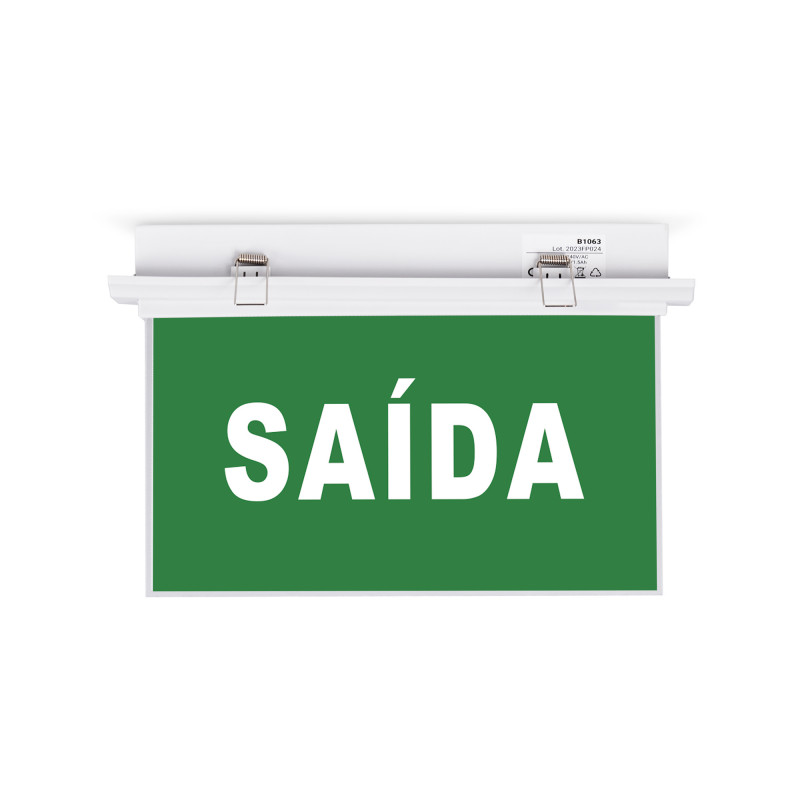 Luz de emergência permanente de encastrar com placa autocolante "Saída"