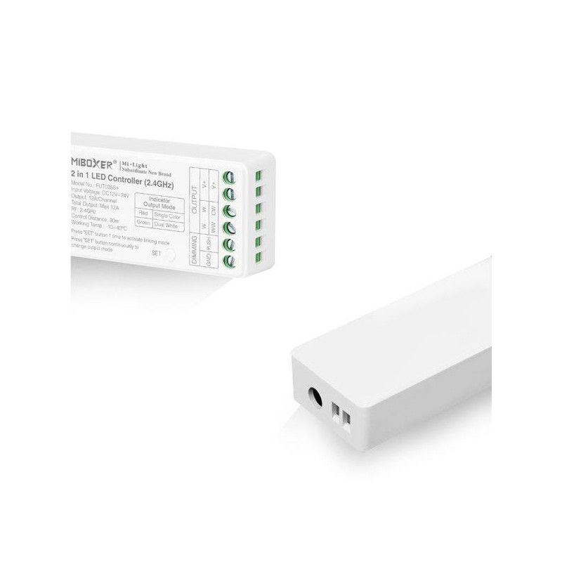 Controlador de Fita LED 2 em 1 - Monocromático - Dual White- 12/24V DC - 2.4G - MiBoxer - FUT035S+