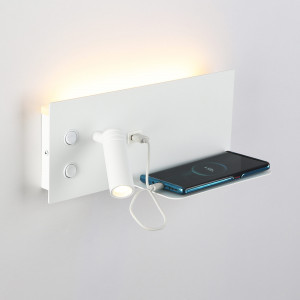 Aplique de parede para leitura com porta USB "Kerta" - Iluminação dupla - 3W+7W - branco