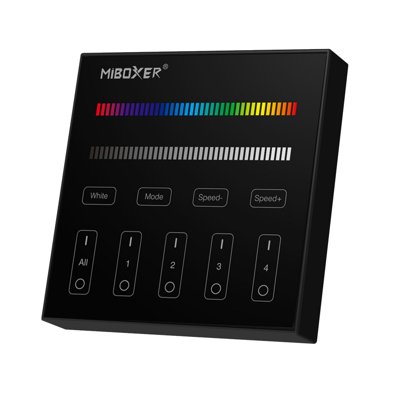 Painel de controlo tátil RGB e RGBW - 4 zonas - Preto - Milight