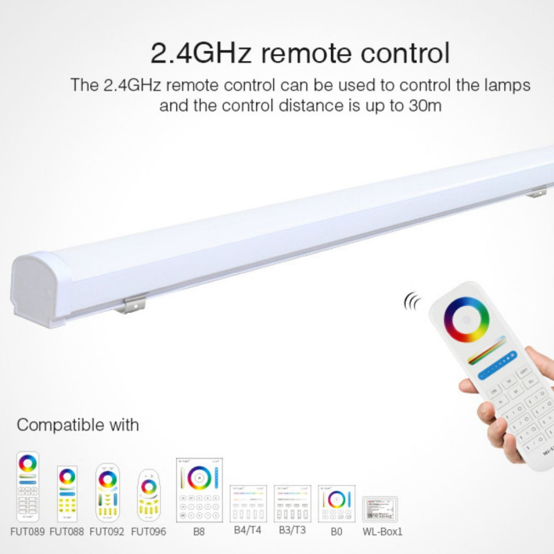 Luminária linear impermeável RGB + CCT - 18W - RF/Wi-Fi - 100cm - IP66 - Mi-Light Luminária linear impermeável RGB + CCT - 18W - RF/Wi-Fi - 100cm - IP66 - Mi-Light