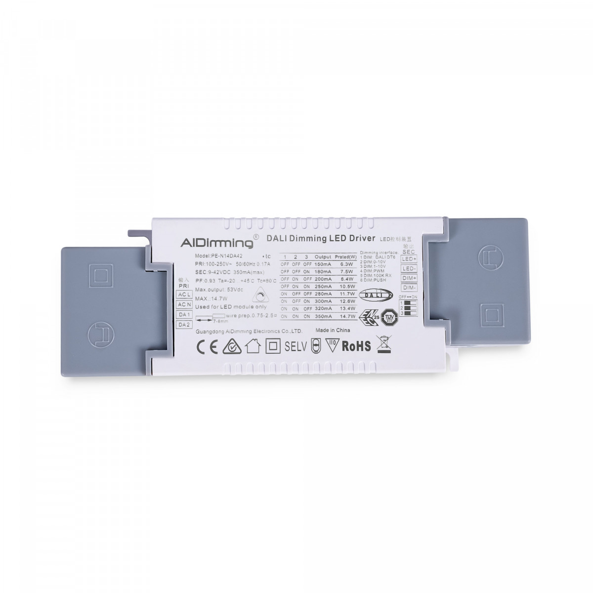 Controlador DALI regulável + 1/0-10V + PUSH - 9-42V DC - Multicorrente (150-350mA)