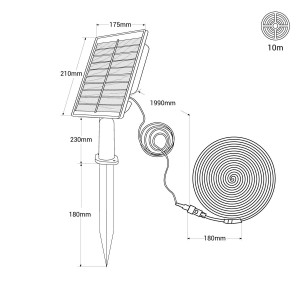 Medidas do Kit Fita de LED solar exterior com painel solar