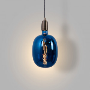 Lâmpada LED decorativa  cristal azul marinho e filamento dourado