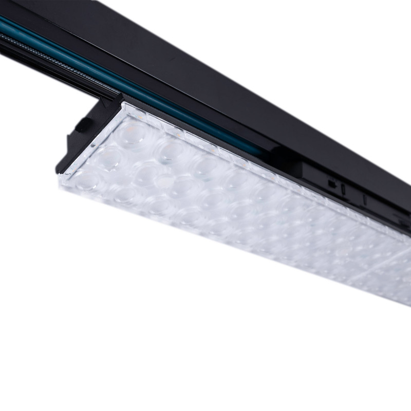 Luminária linear orientável de cor preta para instalação em calha trifásica, Luminária linear orientável de cor preta para instalação em calha trifásica,